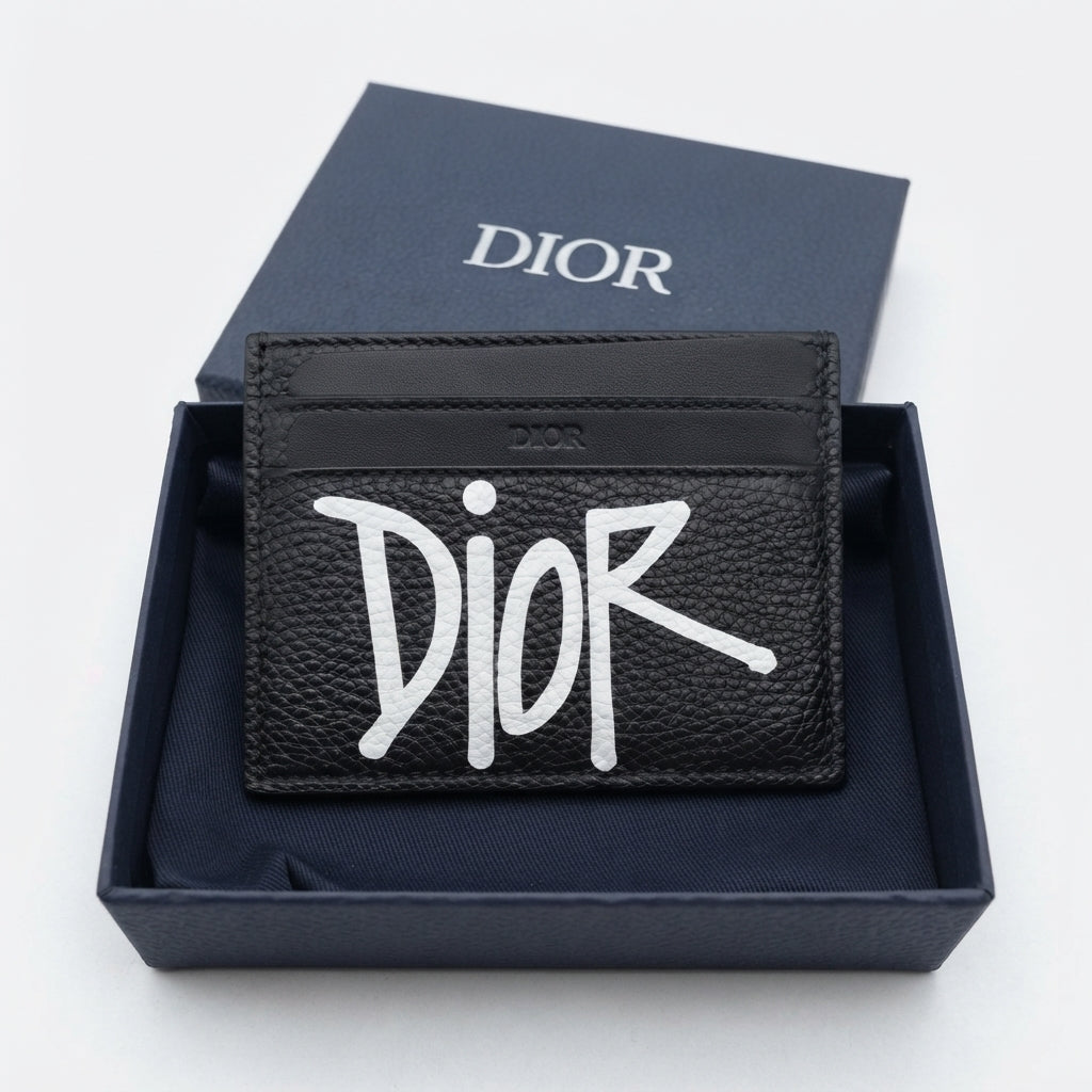Dior x Stüssy Graffiti Logo Leather Card Holder – Black