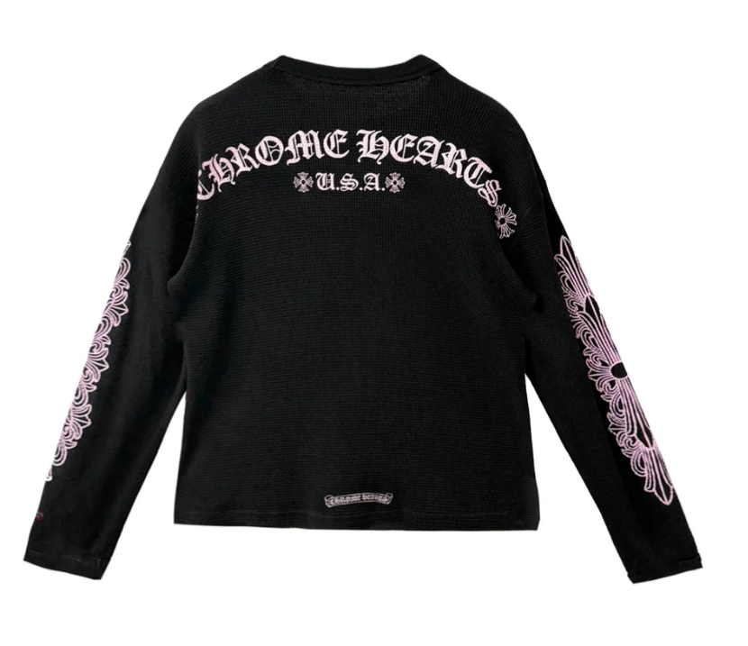 Chrome Hearts Black &amp; Pink Floral Scroll Thermal Long Sleeve