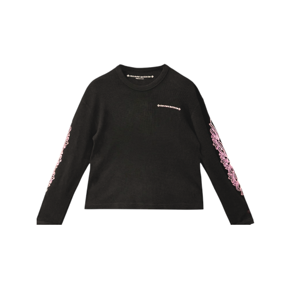Chrome Hearts Black &amp; Pink Floral Scroll Thermal Long Sleeve