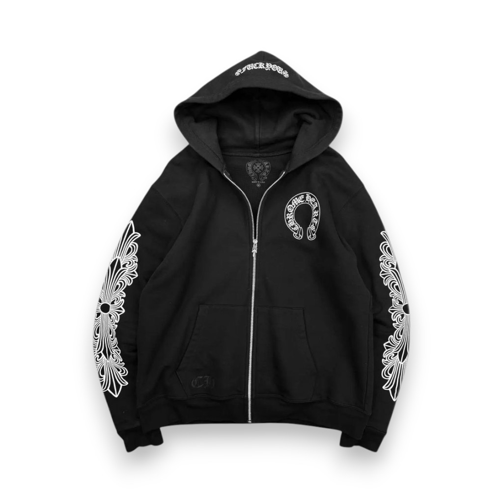 Chrome Hearts horseshoe floral cross-sleeve zip up hoodie